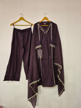 Side Pocket Embroidery Suit Dark Purple