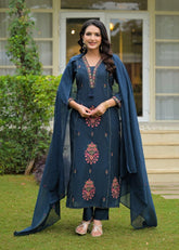 Border Style Suit Navy Blue