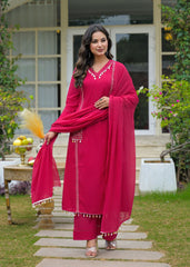 Side Pocket Embroidery Suit Pink