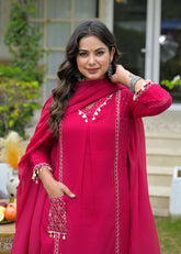 Side Pocket Embroidery Suit Pink
