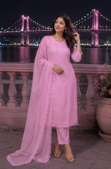 plain pink embroderd dupta set