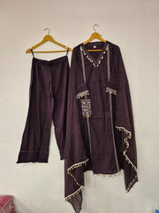 Side Pocket Embroidery  Suit Dark Purple