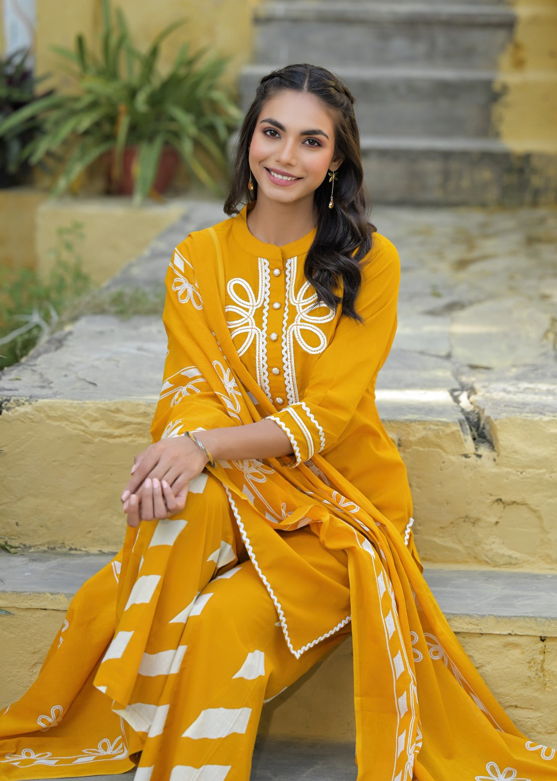 Embroidery Plazo Suit Yellow