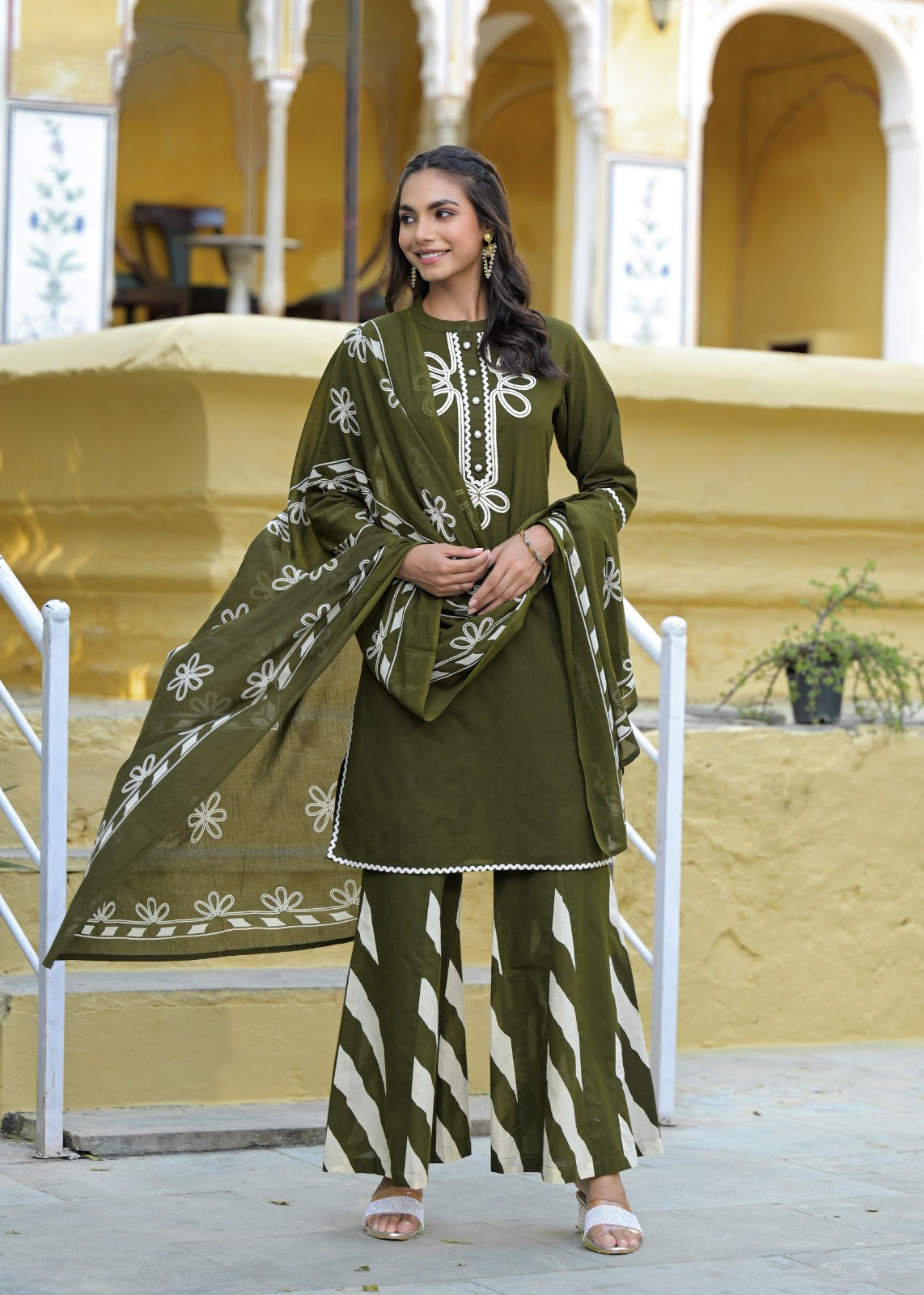 Embroidery Plazo Suit Dark Green