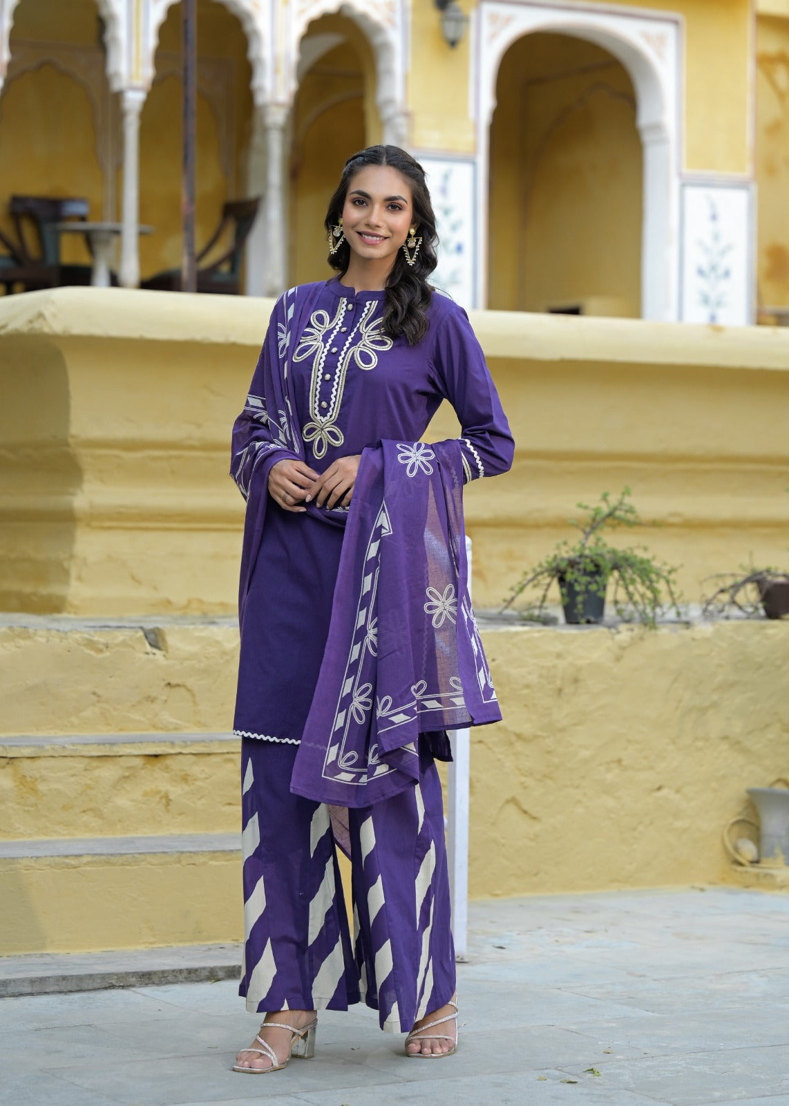 Embroidery Plazo Suit Purple