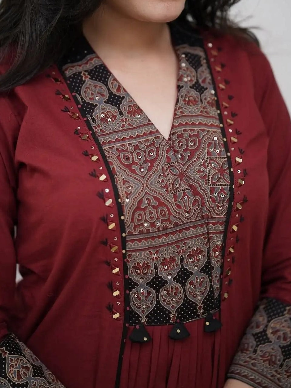Mahroon Heavy Ajrak Suit