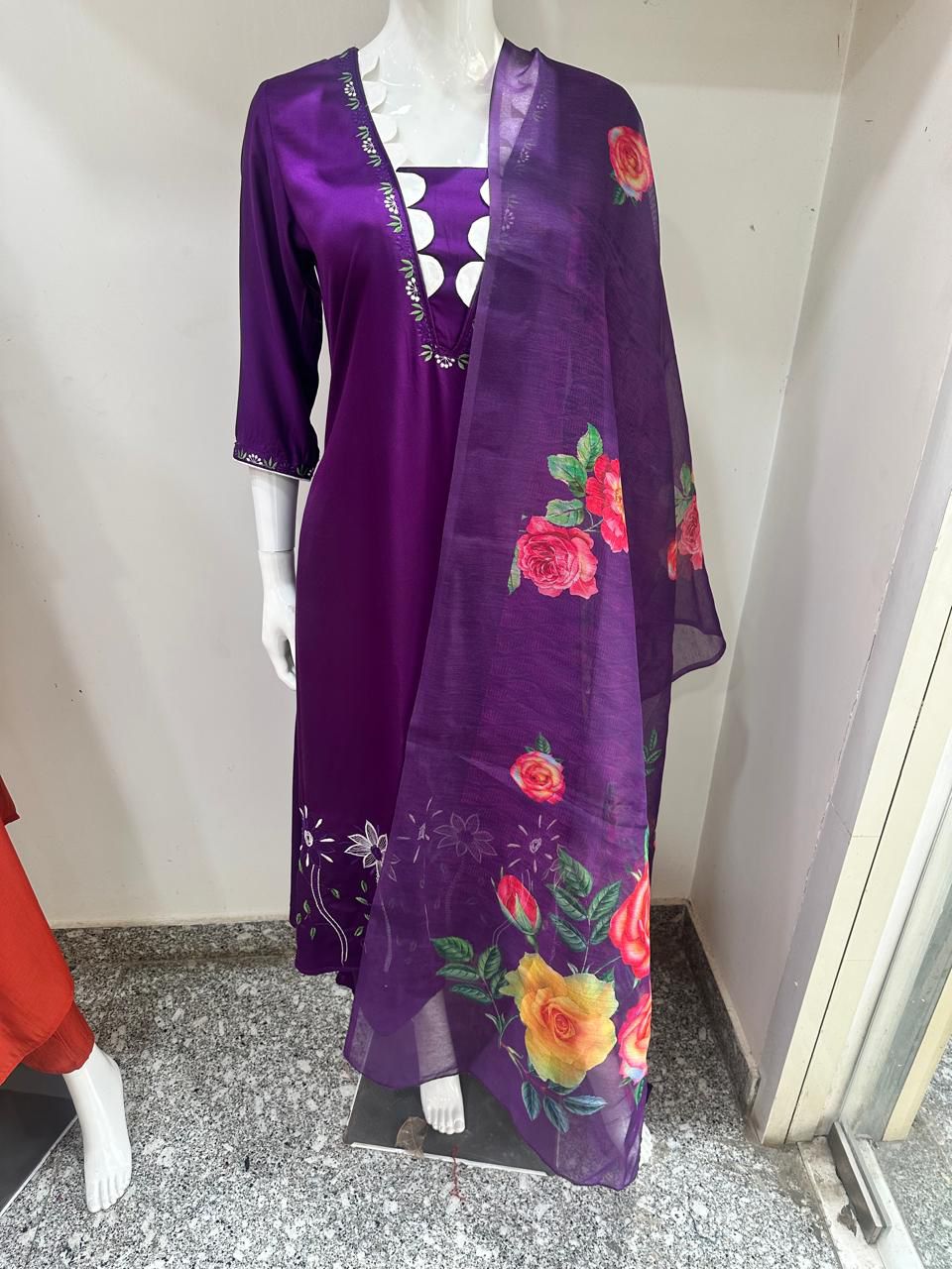 Floral Embroidered Suit Purple