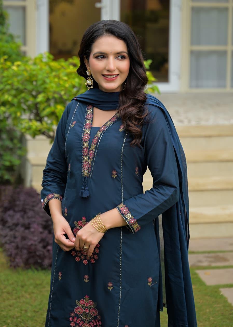 Border Style Suit Navy Blue