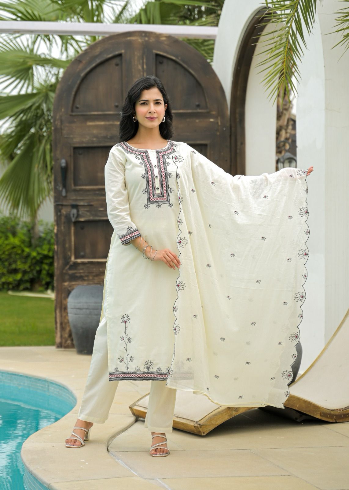 Full Embroidery Suit  All Embroidery White