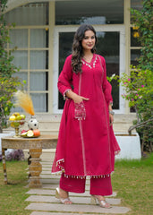 Side Pocket Embroidery Suit Pink