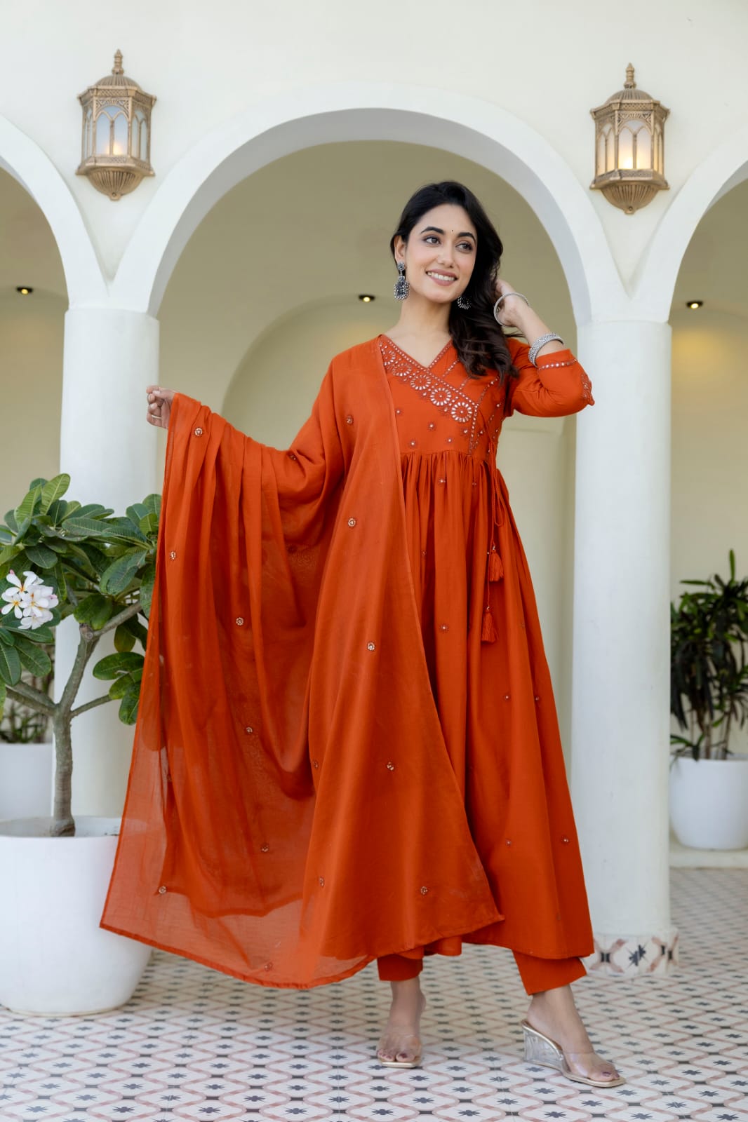 Anarkali Angrakha Suit Orange