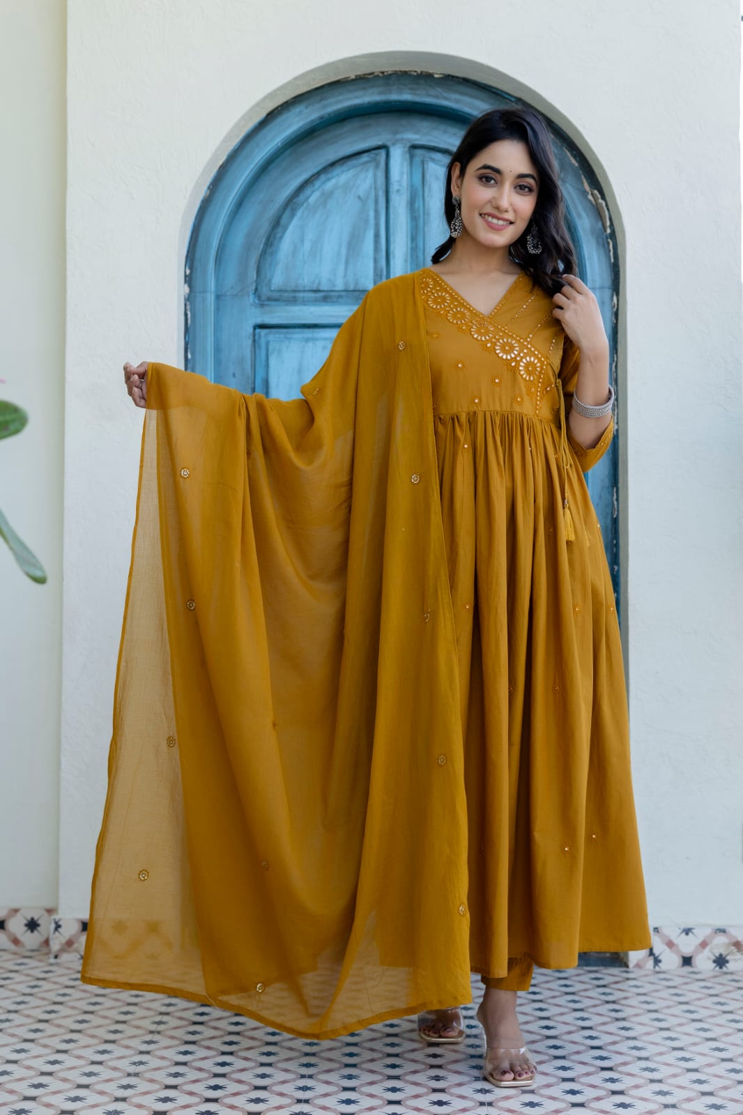 Anarkali Angrakha Suit Mustard Yellow