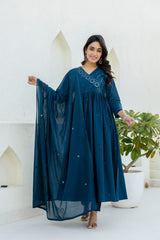 Anarkali Angrakha Suit Navy Blue