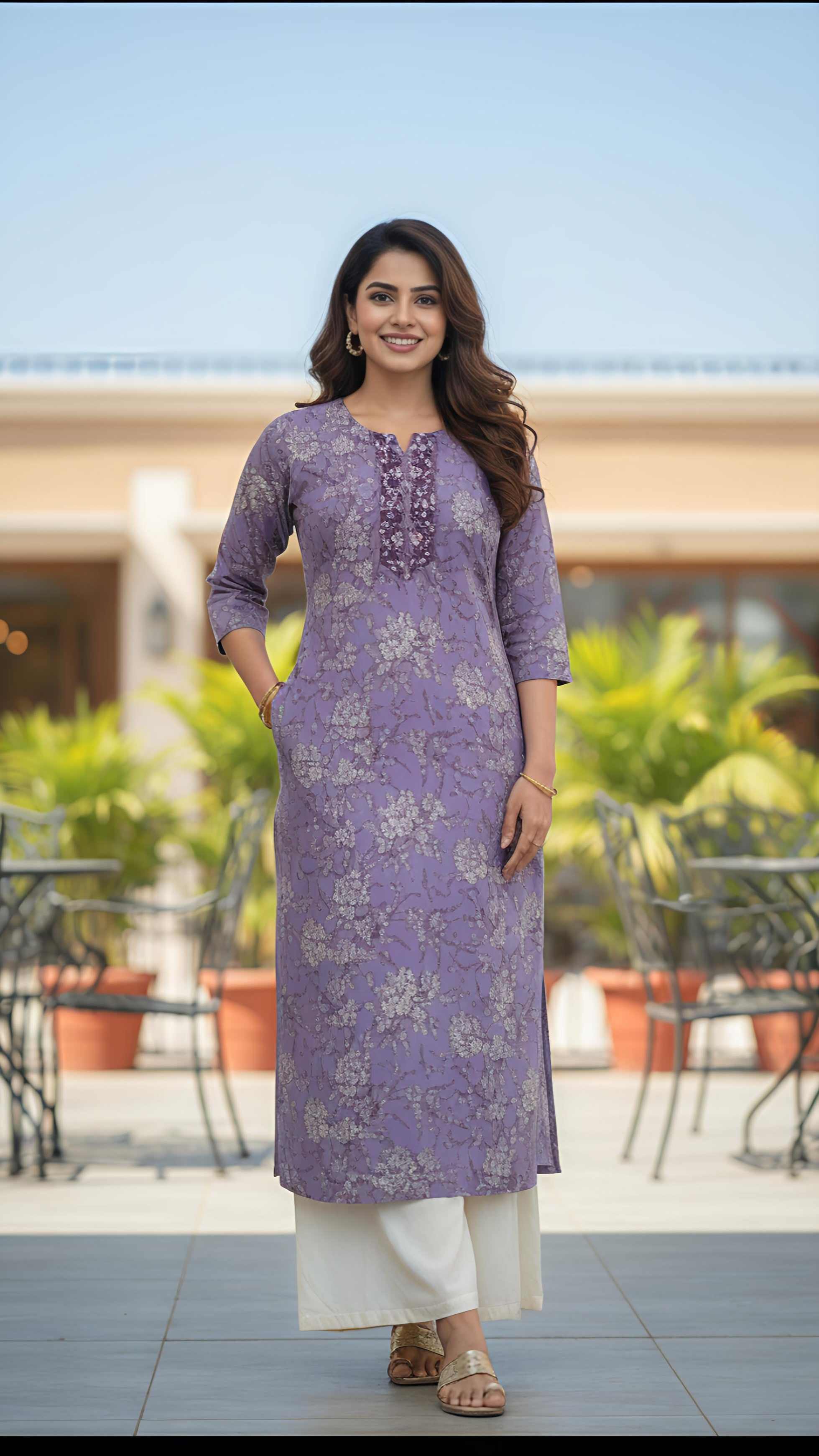 Jaipuri Printed Embroidered Kurta