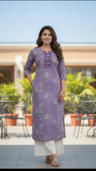 Jaipuri Printed Embroidered Kurta