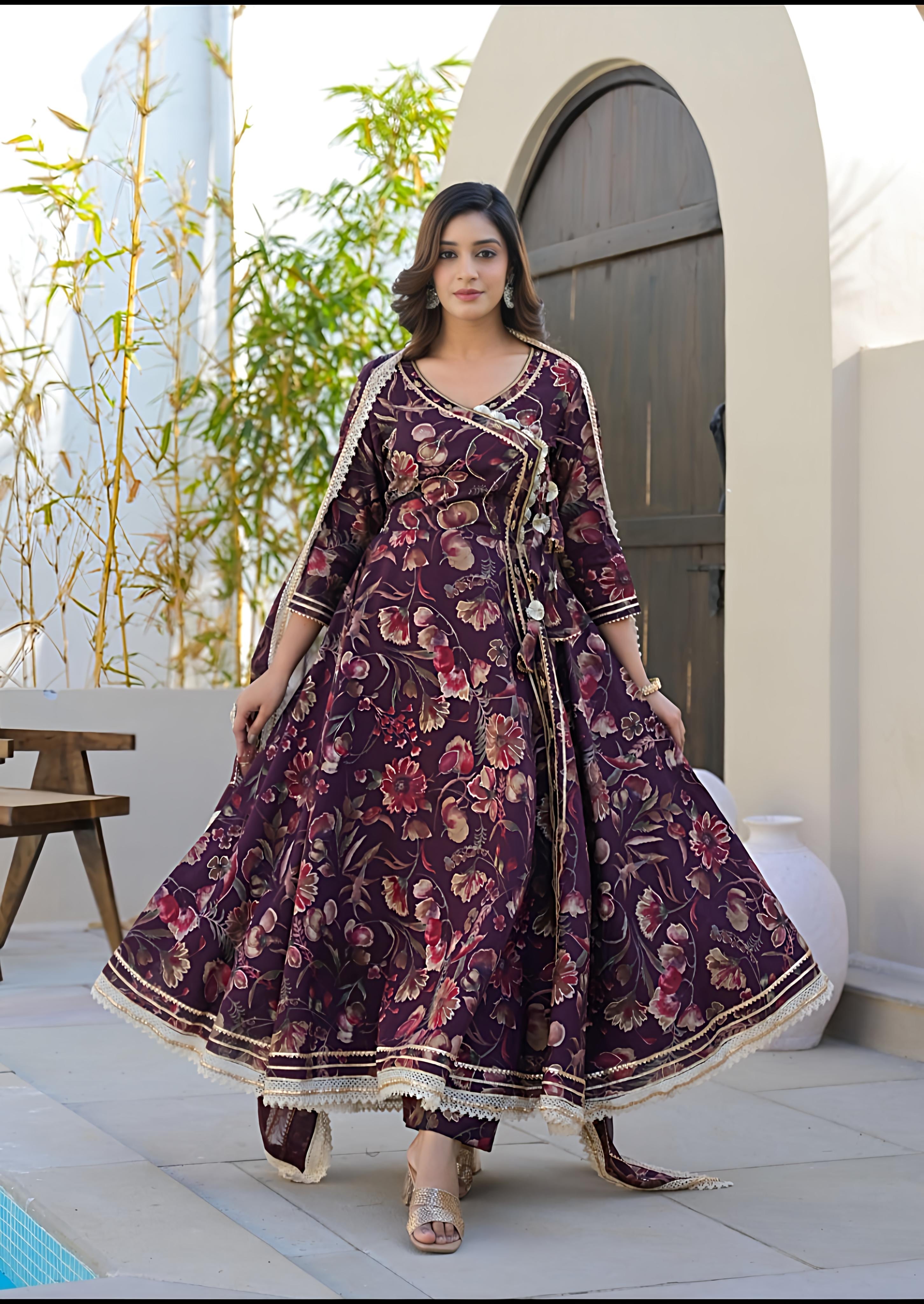 Angrakha Style Full Flair Anarkali Suit
