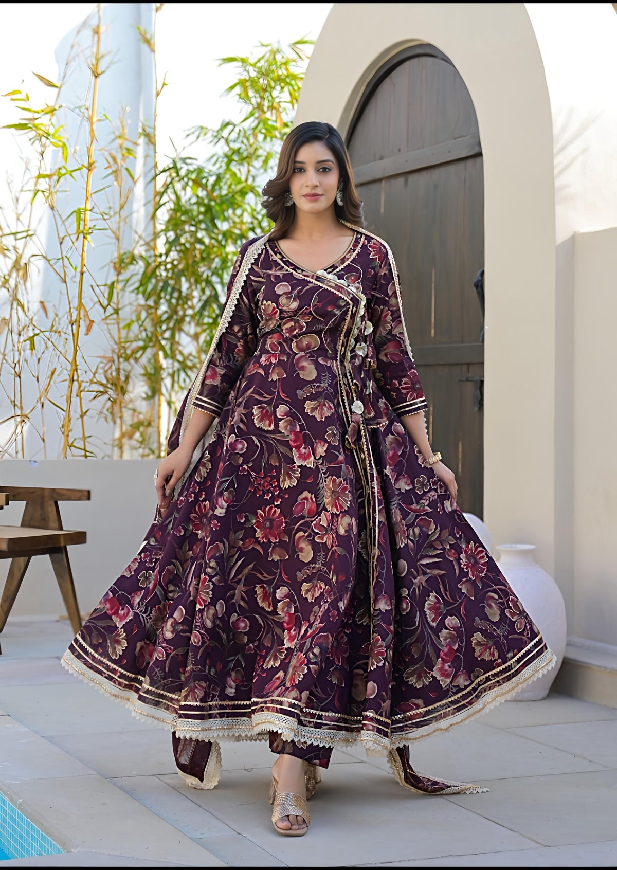 Angrakha Style Full Flair Anarkali Suit