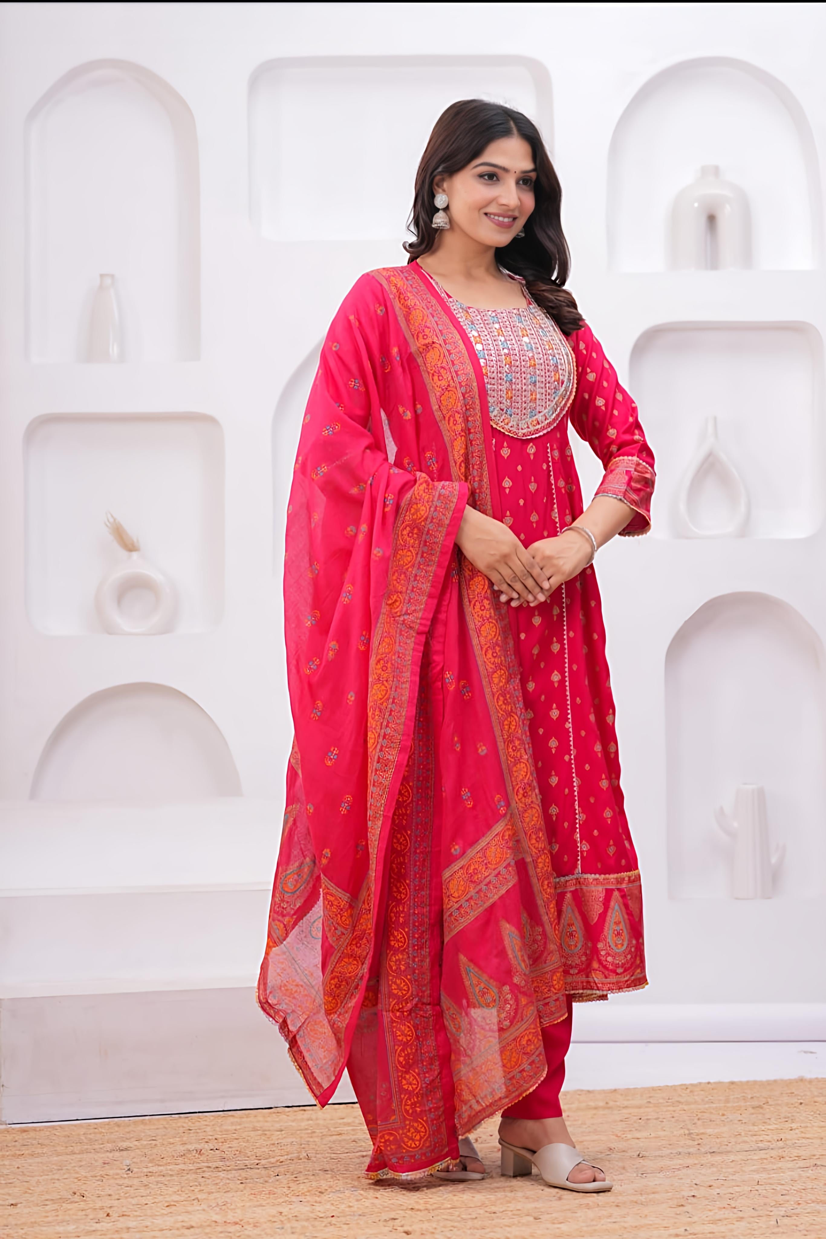Rayon Neck Embroidery Anarkali Suit