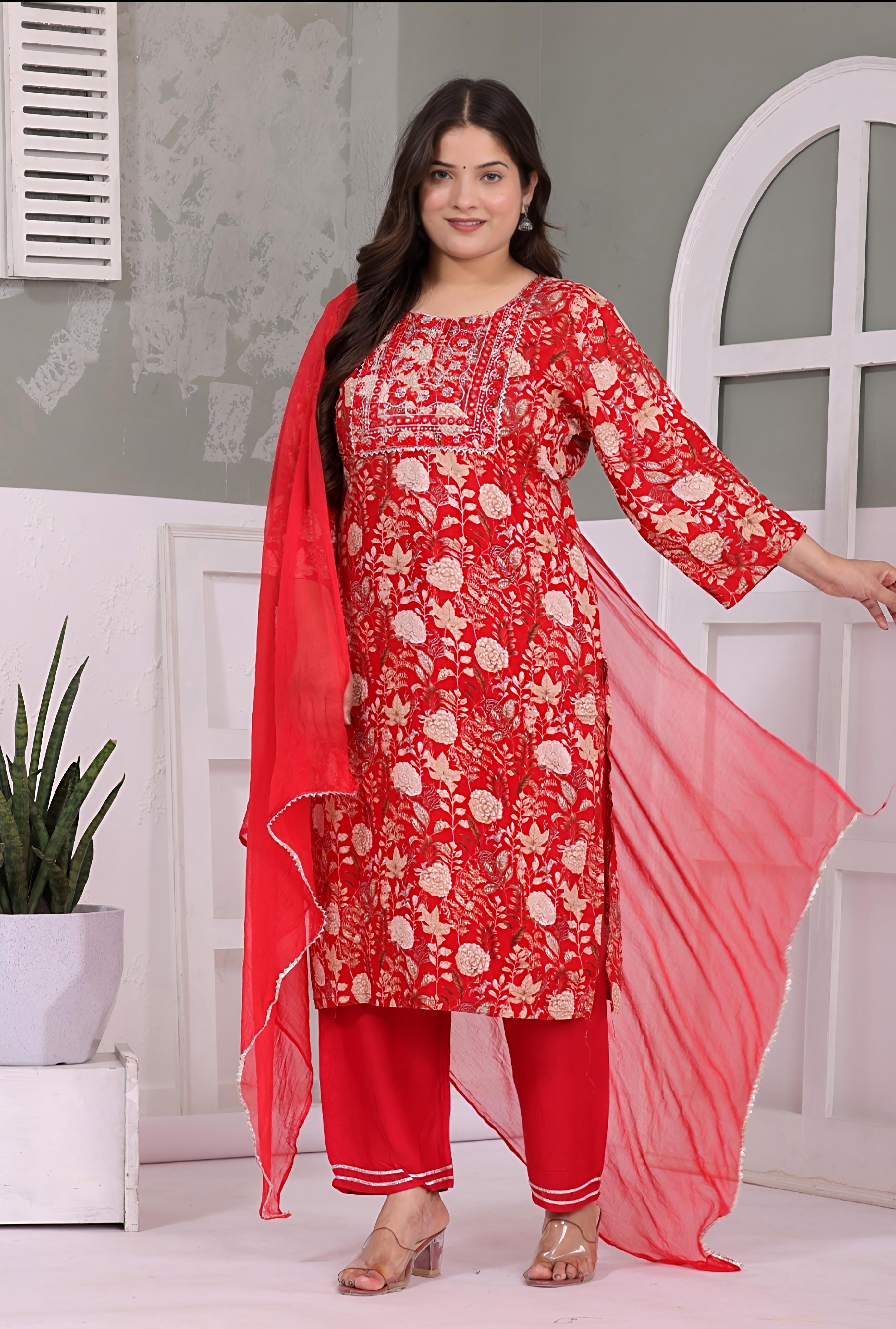 Printed Rayon Suit Plus Sizes